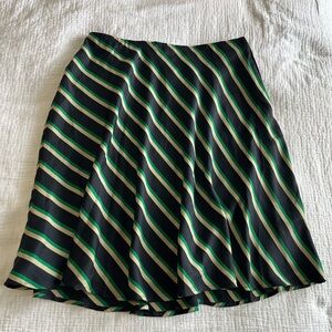 BNWT Ann Taylor A-Line Skirt Women's Size 8 Navy Tan Green Striped Zipper Lined